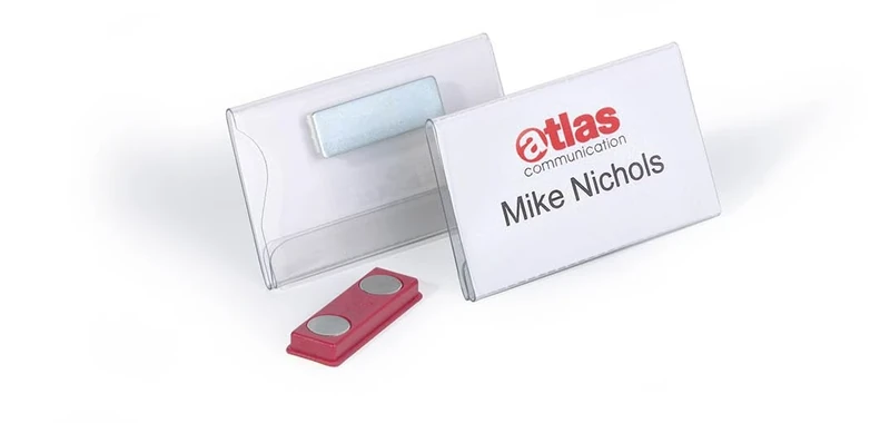 Durable Name Badge 40 x 75mm with Magnet Transparent - Pack of 25 Badges - Includes Blank Insert Cards - Perfect For Events and Visitor Management