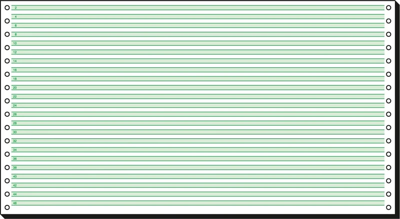 SIGEL 08371 Music Ruled Listing Paper, 8" x 375 mm, 1-part, 60 gsm, 1/6" green bar, 2000 sheets