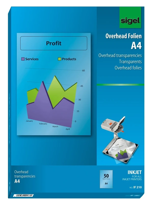 SIGEL IF210 InkJet Transparency Film, clear, coated, auto feed, 100 mic, A4, 50 sheets