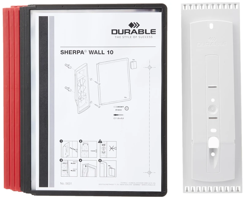 Durable SHERPA Display Panel Wall Unit | 10 Panels in Assorted Colours | Ideal for Storing and Display ing A4 Documents, Black and Red
