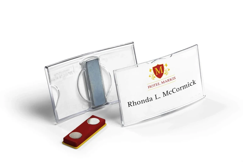 Durable Name Badge Convex - Includes Magnet for Easy Attachment - 40 x 75 mm - Pack of 25 Name Tags - Transparent