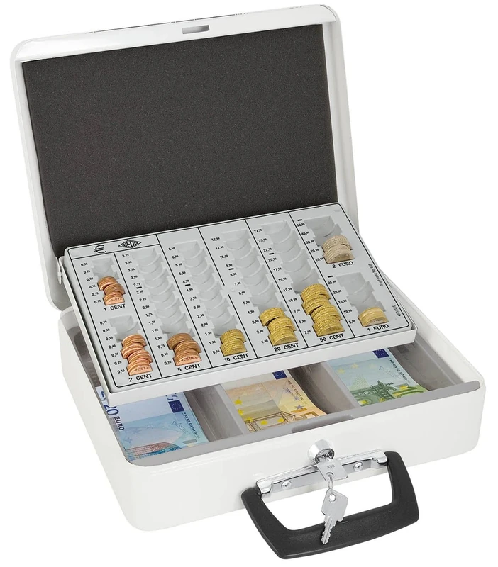 Wedo 150658000 Euro Case with Handle and 3-Compartment Insert for Bank Notes 315 x 245 x 95 mm White