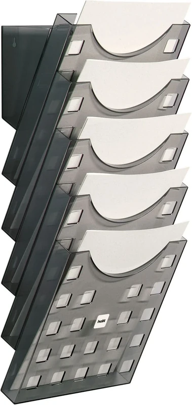Helit H6103108 Wall Mounted Brochure Racks 5 Pockets, DIN A4, Grey/Transparent - Image 1