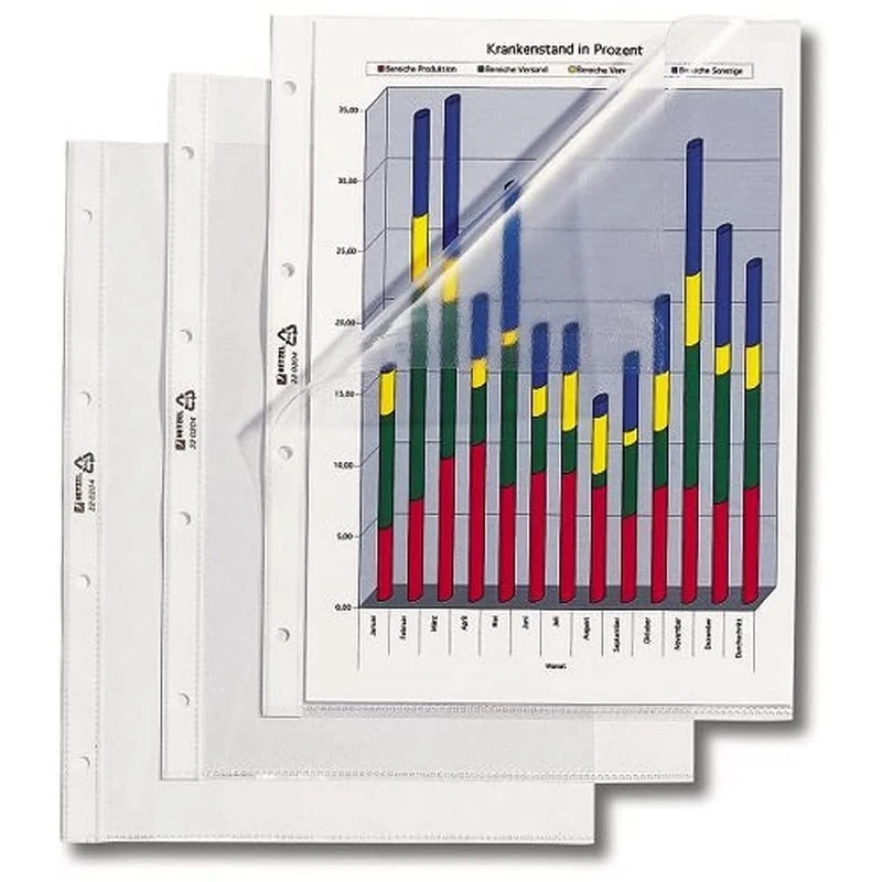 Hetzel Prospekthüllen, Oben und Lochseite Offen Prospekthülle A4 ob. Gel. 100St Oben U. Links Offen