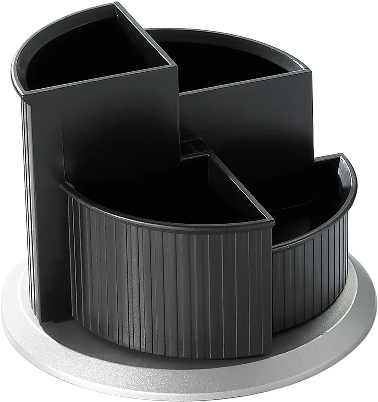 Helit H6220599 Desk Tidy with Turntable, 4 Compartments, Black/Silver