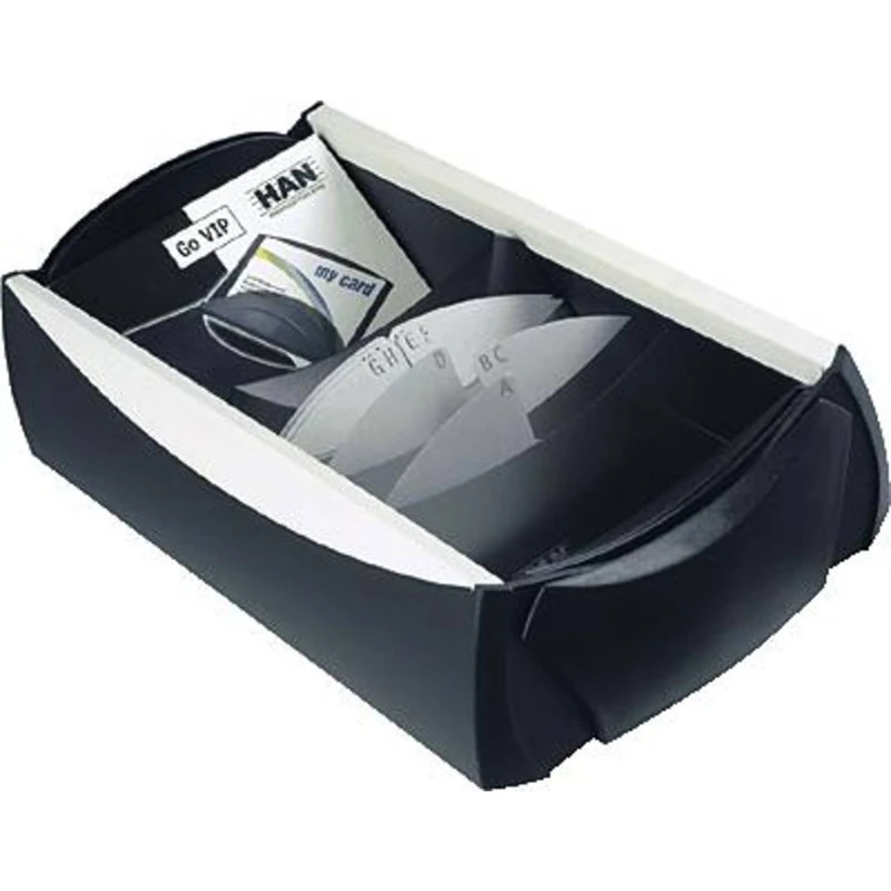 HAN 2000-13, VIP Business card box, Professional box for 500 business cards. High-quality finish, supplied with Go-Vip case, tabs and adjustable index card support, black/light-grey
