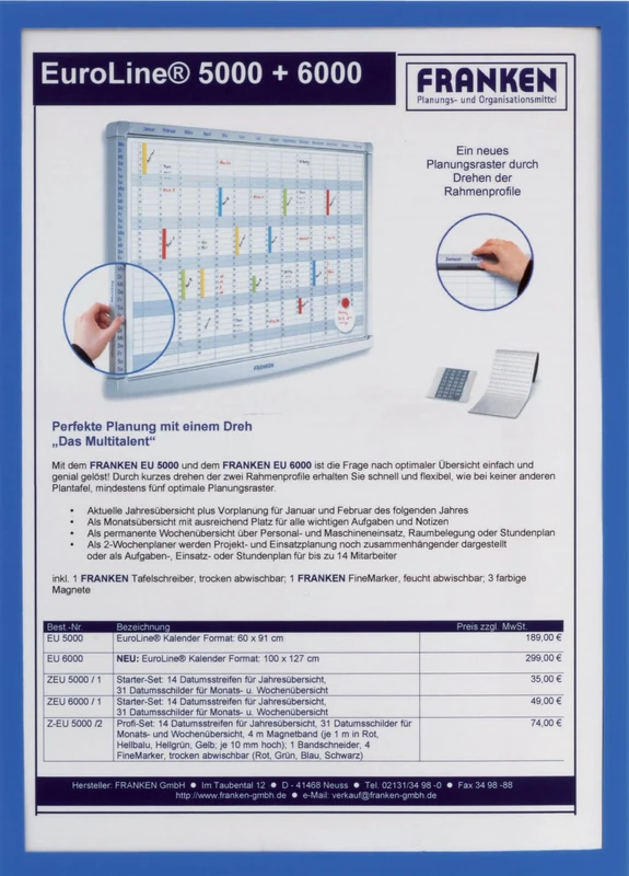 Franken ITSA5M / 5 03 Document Holder 0,32 MM Hard Plastic / A5 / 168 x 230 MM Matte/Blue - Image 1