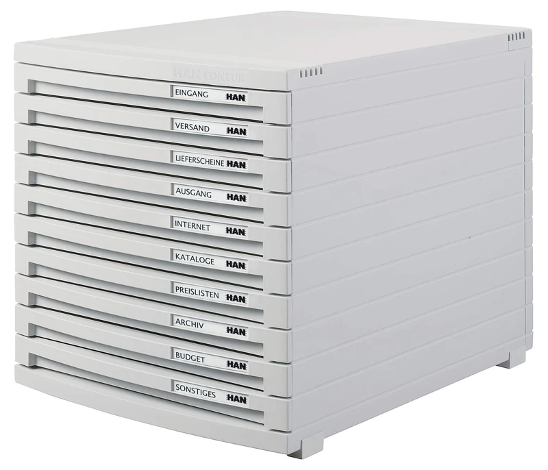 HAN 1510-11, CONTUR drawer set. Modern organisational system, expandable, premium quality for a highly professional organisation with 10 closed drawers, light-grey