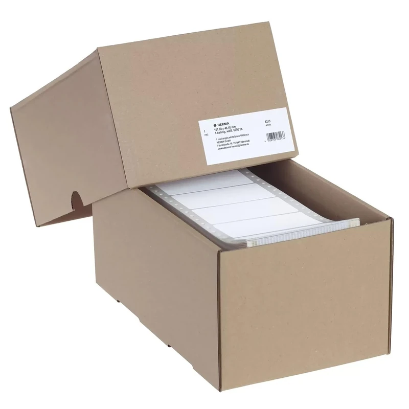 HERMA Continuous Computer Labels, 101.6 x 48.4 mm, Single-Track, 6000 Pieces, Self-Adhesive, Continuous Labels with Guide Hole Edge, Matte, Blank Paper Computer Labels, White