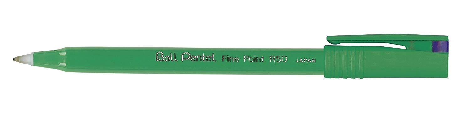 Pentel 0.8 mm Tip R50 Ball Pentel Roller Pen with Green Barrel - Blue (1 Pen)