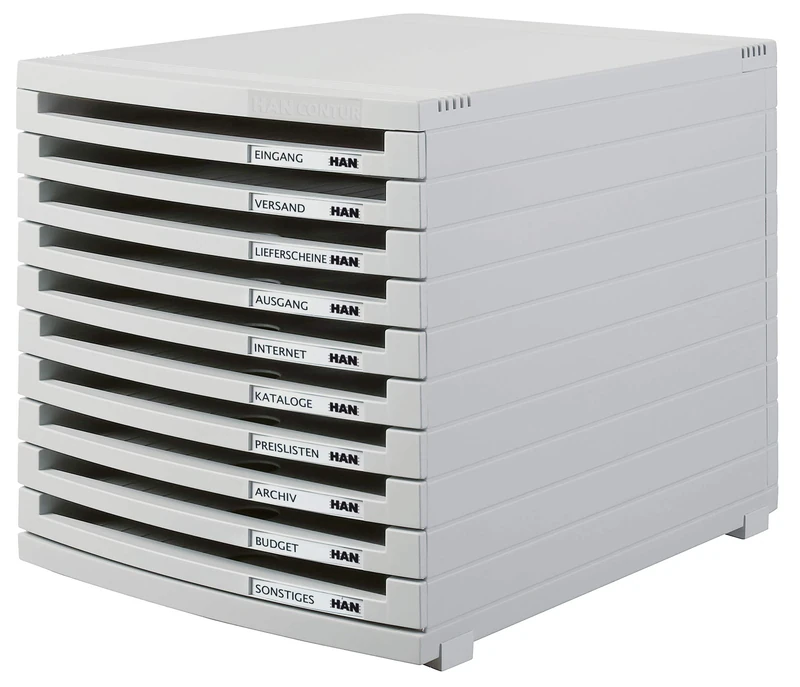 HAN 1510-0-11, CONTUR drawer set. Modern organisational system, expandable, premium quality for a highly professional organisation with 10 open drawers, light-grey