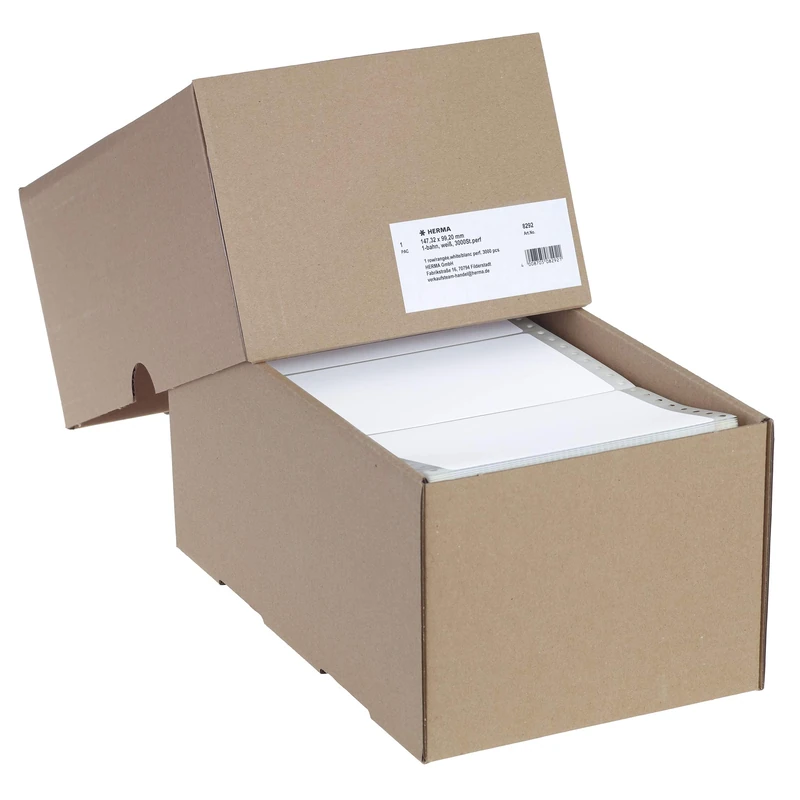 HERMA Perforated Continuous Computer Labels, 210.82 x 150.0 mm, Single-Track, 3000 Pieces, Self-Adhesive, Continuous Labels with Guide Hole Edge, Matte, Blank Paper Computer Labels, White
