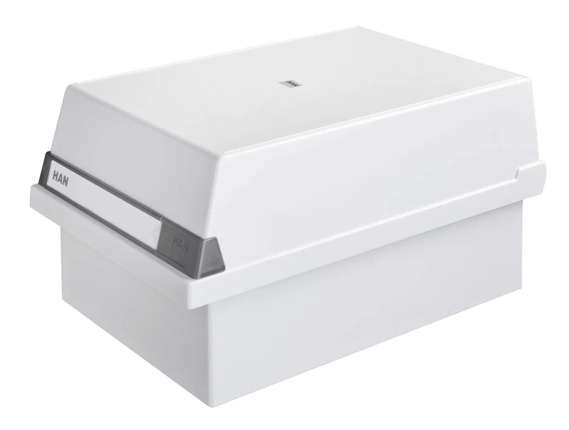 HAN 955-11, Card filing box A5 landscape. Innovative, attractive design holds 1,300 cards, readjustable lid supplied with large inscription label, light-grey - Image 1