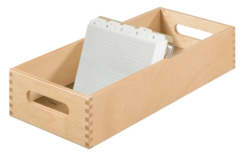 HAN 1006-0, Wooden card index tray A6 landscape, for 1,500 cards, metal base/support plate, natural wood