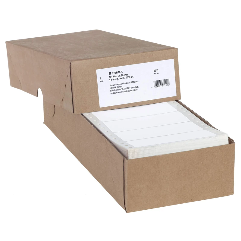 HERMA Continuous Computer Labels, 101.6 x 35.7 mm, Single-Track, 4000 Pieces, Self-Adhesive, Continuous Labels with Guide Hole Edge, Matte, Blank Paper Computer Labels, White