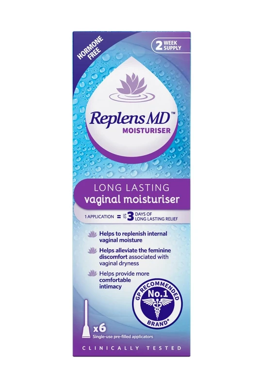 Replens Long Lasting Vaginal Moisturiser, Up to 3 days of long-lasting relief from vaginal dryness, Relieves Discomfort, Hormone Free, Clinically Tested, Pack of 6 Pre-Filled Applicators - Image 1