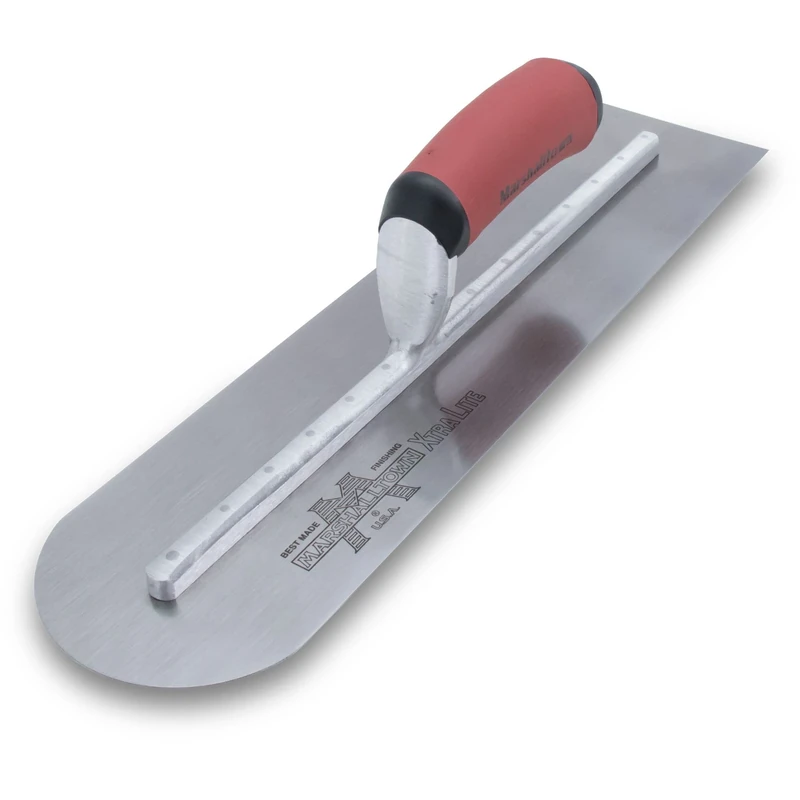 MARSHALLTOWN 16 x 4 inch Rounded Front High Carbon Steel Finishing Trowel, Concrete Tools, DuraSoft Handle, XtraLite Mount, MXS66RED
