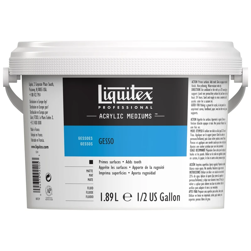 Liquitex Professional Acrylic Medium for Acrylic and Oil Paint, White Gesso Surface Prep, 1.89 L