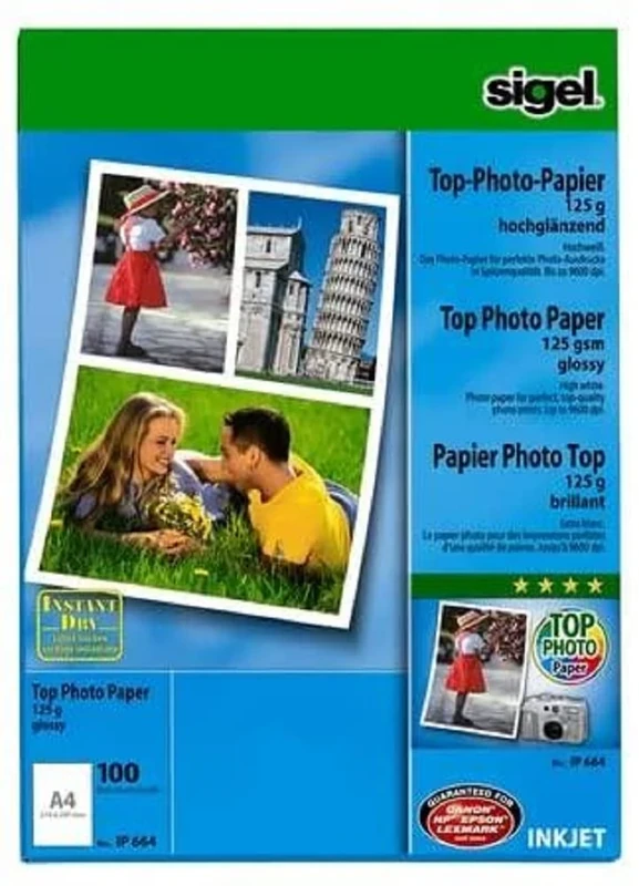 SIGEL IP664 InkJet Top Photo Paper, glossy, White, 125 gsm, A4, 100 sheets