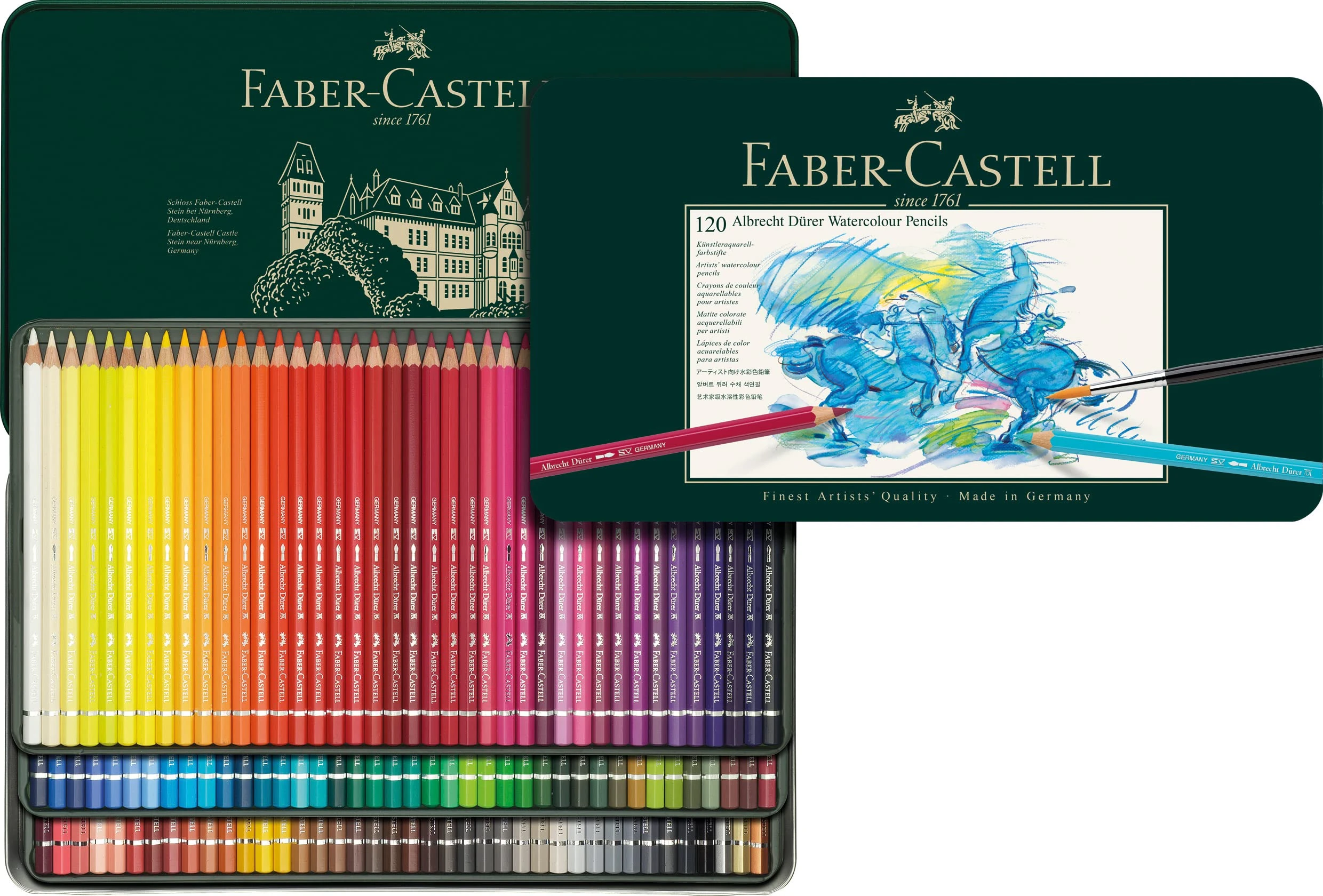 Faber-Castell Art & Graphic Albrecht Dürer Watercolour Pencil, Multicoloured, Tin Of 120, For Art, Craft, Drawing, Sketching, Home, School, University, Colouring