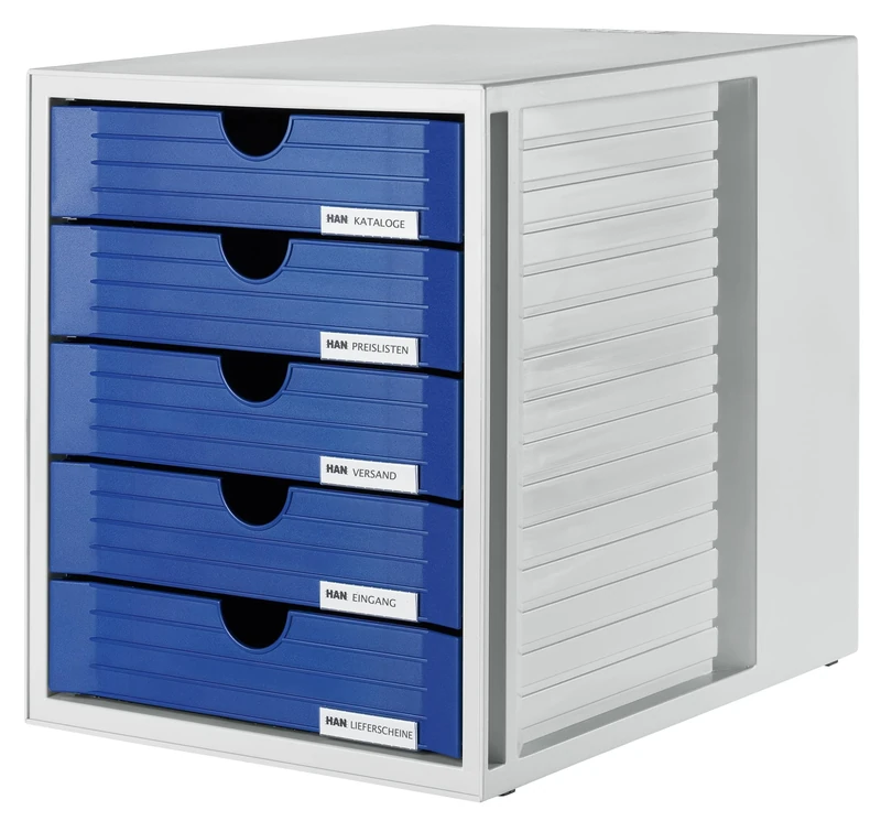 HAN 1450-14, SYSTEMBOX drawer set. Innovative, attractive design with 5 closed drawers, light-grey-blue