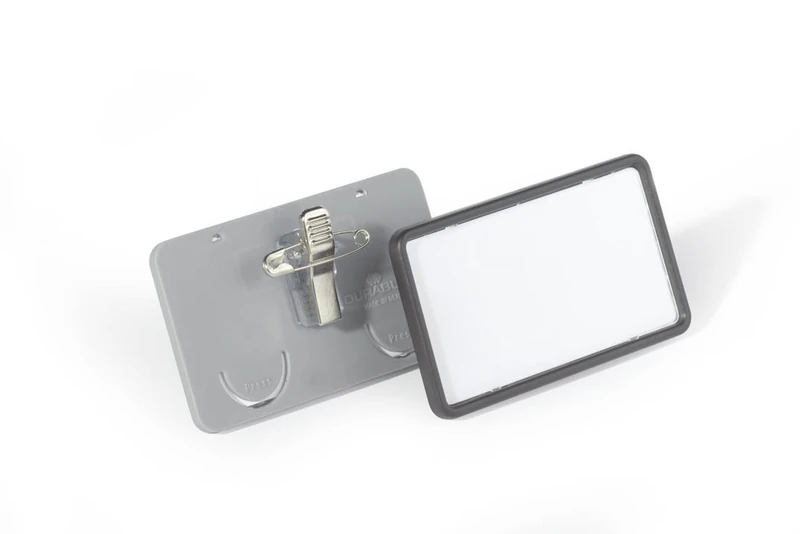 Durable 813010 75 x 40 mm Clip-Card Name Badge with Combi-Clip - Grey (Pack of 25)