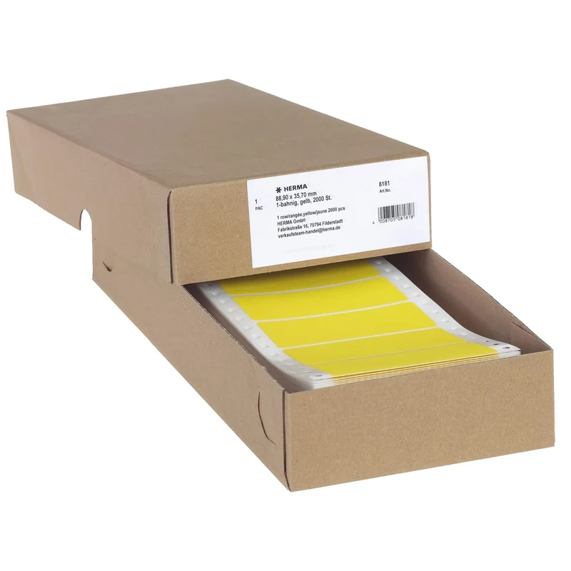HERMA Continuous Computer Labels, 88.9 x 35.7 mm, Single-Track, 2000 Pieces, Self-Adhesive, Continuous Labels with Guide Hole Edge, Matte, Blank Paper Computer Labels, Yellow