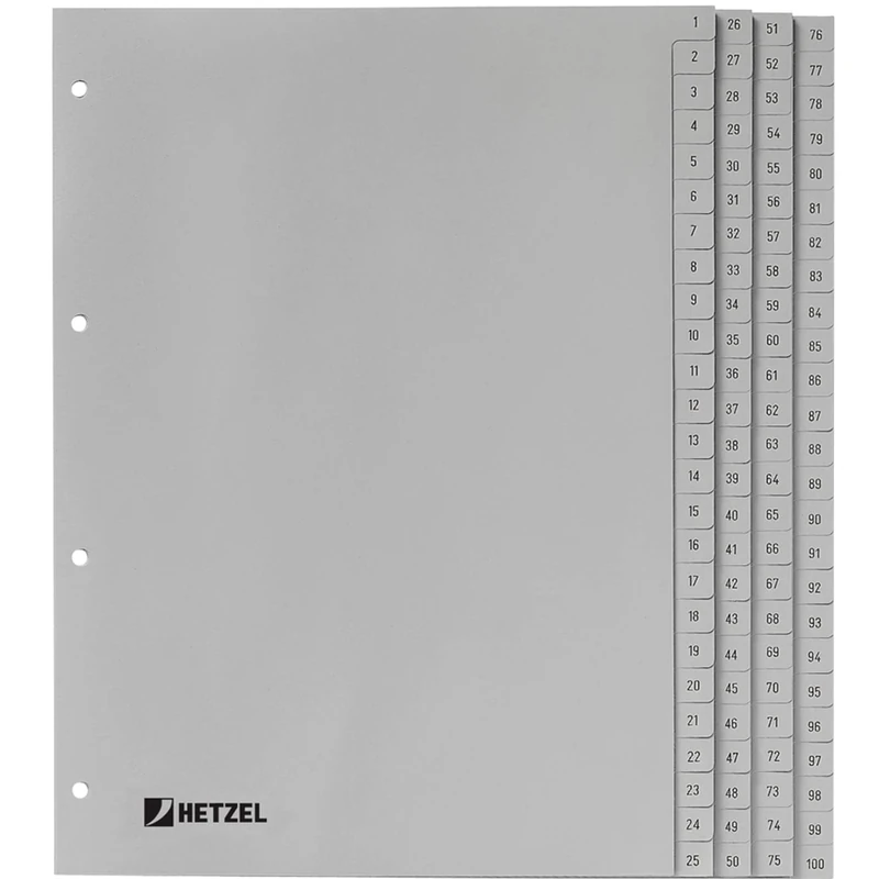 Hetzel 721311 Number Index A4 Numbers 1-100 Polypropylene Grey