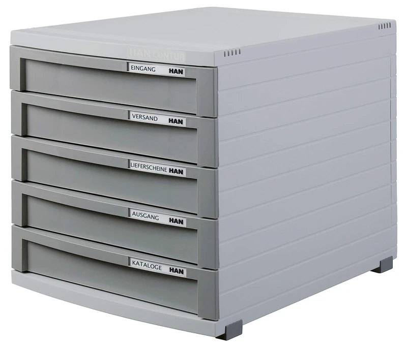 HAN 1505-19, CONTUR drawer set. Modern organisational system, expandable, premium quality for a highly professional organisation with 5 closed drawers, light-grey-dark-grey
