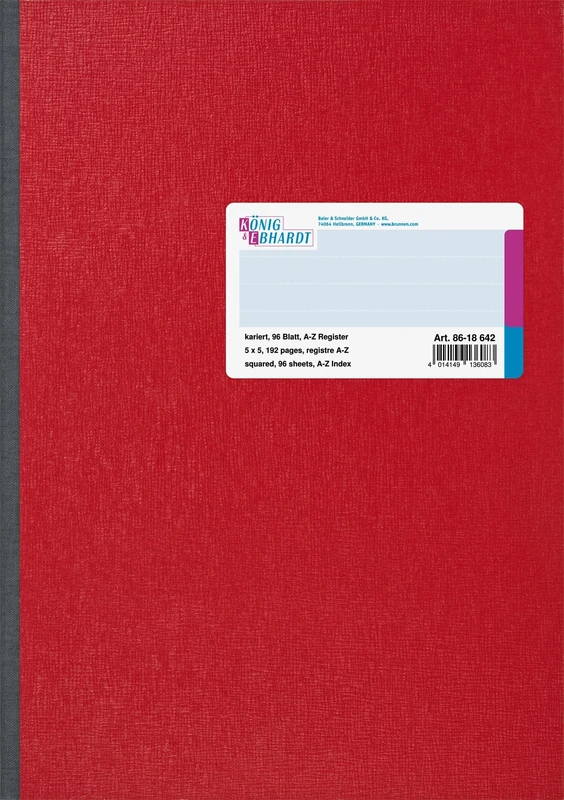 Konig & Ebhardt 8618642-600SB96DR Notebook A4 Red Squared 70 g/m2 Register A-Z Contains 96 Sheets