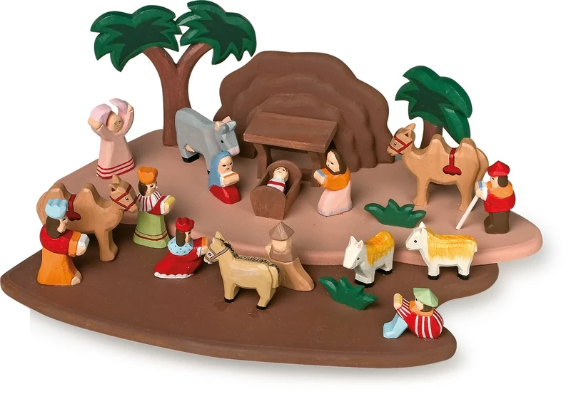 small foot 1839 nativity set handcarved from wood, with all figures from bible history, from 3 years on