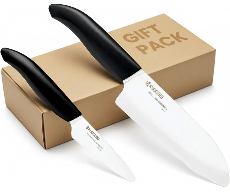 Kyocera FK-2PC-WH-BK "Black Handle Handle" Gift Set with 14cm Santoku and 7.5cm Paring Knife
