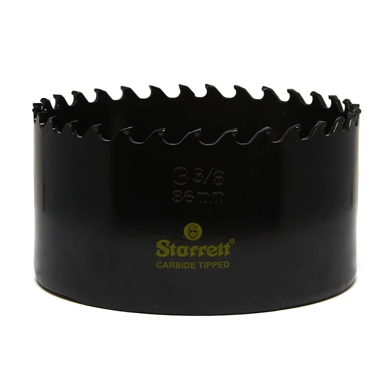 Starrett Tungsten Carbide Tipped Hole Saw - CT338 Deep Cut Holesaw Cutter - For Wood Suspended Flooring Reinforced Concrete & Fibreglass - 86MM