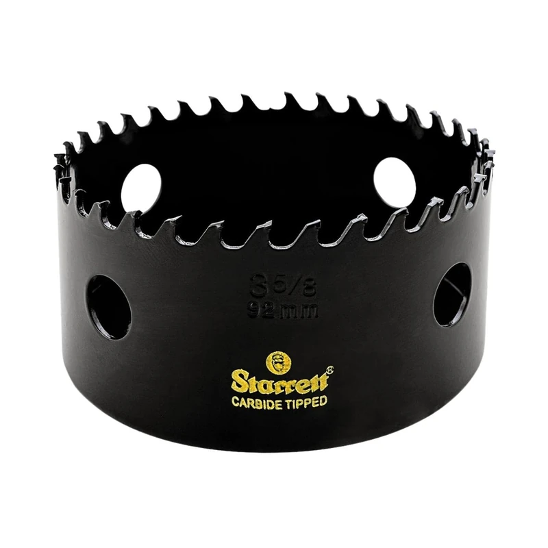Starrett Tungsten Carbide Tipped Hole Saw - CT358 Deep Cut Holesaw Cutter - For Wood Suspended Flooring Reinforced Concrete & Fibreglass - 92MM