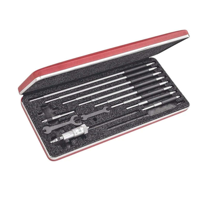 Starrett 124MBZ Solid-Rod Vernier Inside Micrometers Set, 50-300 mm Range, 0.01 mm Graduation, +/-0.003" Accuracy, With Case