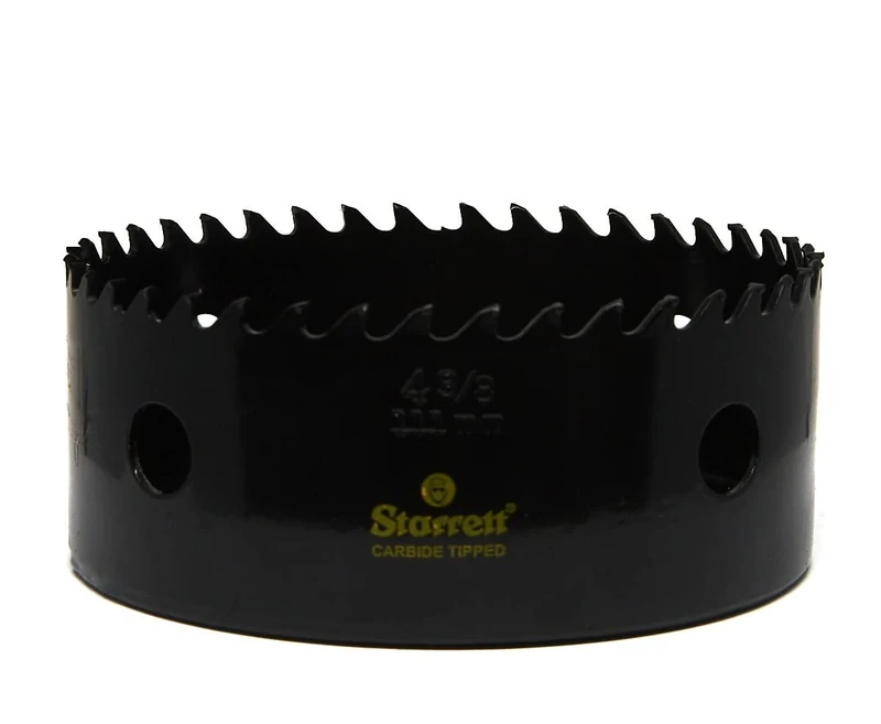 Starrett Tungsten Carbide Tipped Hole Saw - CT438 Deep Cut Holesaw Cutter - For Wood Suspended Flooring Reinforced Concrete & Fibreglass - 111MM