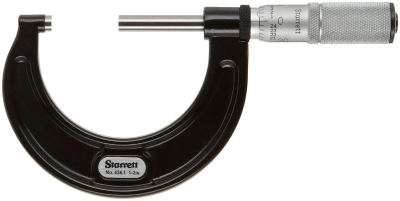 Starrett 436.1FL-2 Outside Micrometre, Friction Thimble, Lock Nut, 1-2" Range, 0.001" Graduation, +/-0.0001" Accuracy