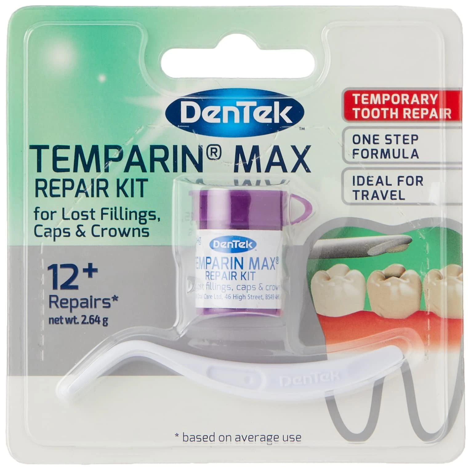 DenTek Temparin Max, Home Temporary Dental Repair Kit for Reparing Lost Fillings or Securing Loose Caps, Crowns or Inlays, 12+ Repairs