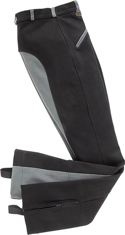 USG Lady Jodhpur Breeches Birgit Leather Full Patch, Two Slanting Front Pockets with Additional Zipper Bottometer, Size 34, Black/ Grey