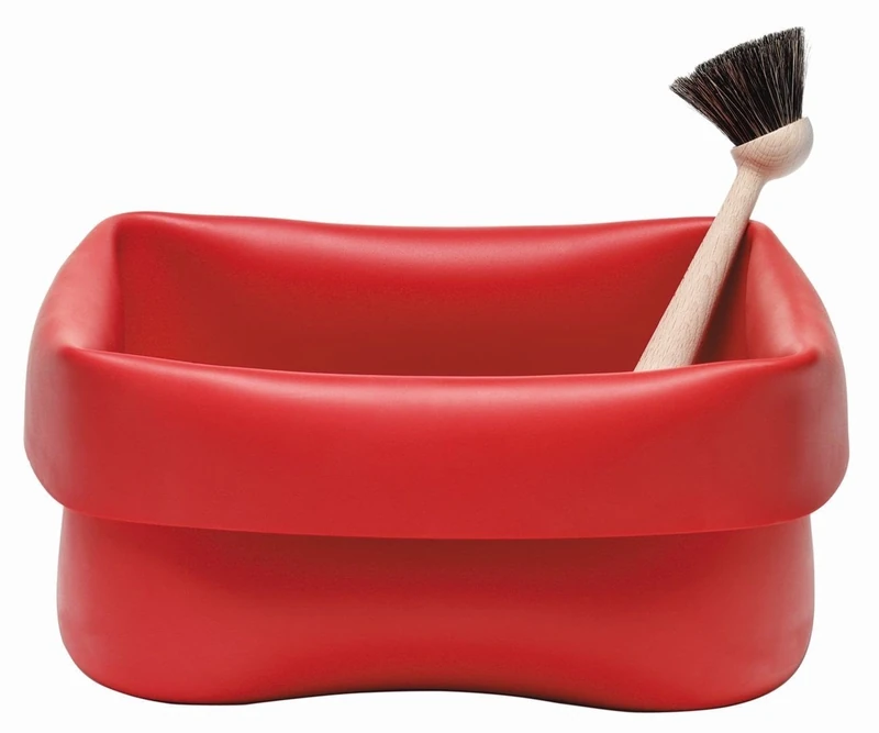 Normann Copenhagen Washing Up Bowl and Brush - Red Rubber
