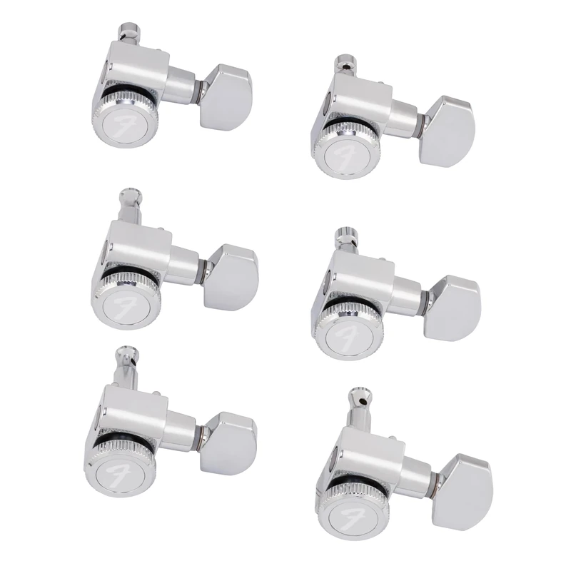 Fender Locking Guitar Tuners, Set of 6, Chrome, Stratocaster and Telecaster, Modern Style, Staggered Height, Mounting Hardware Included