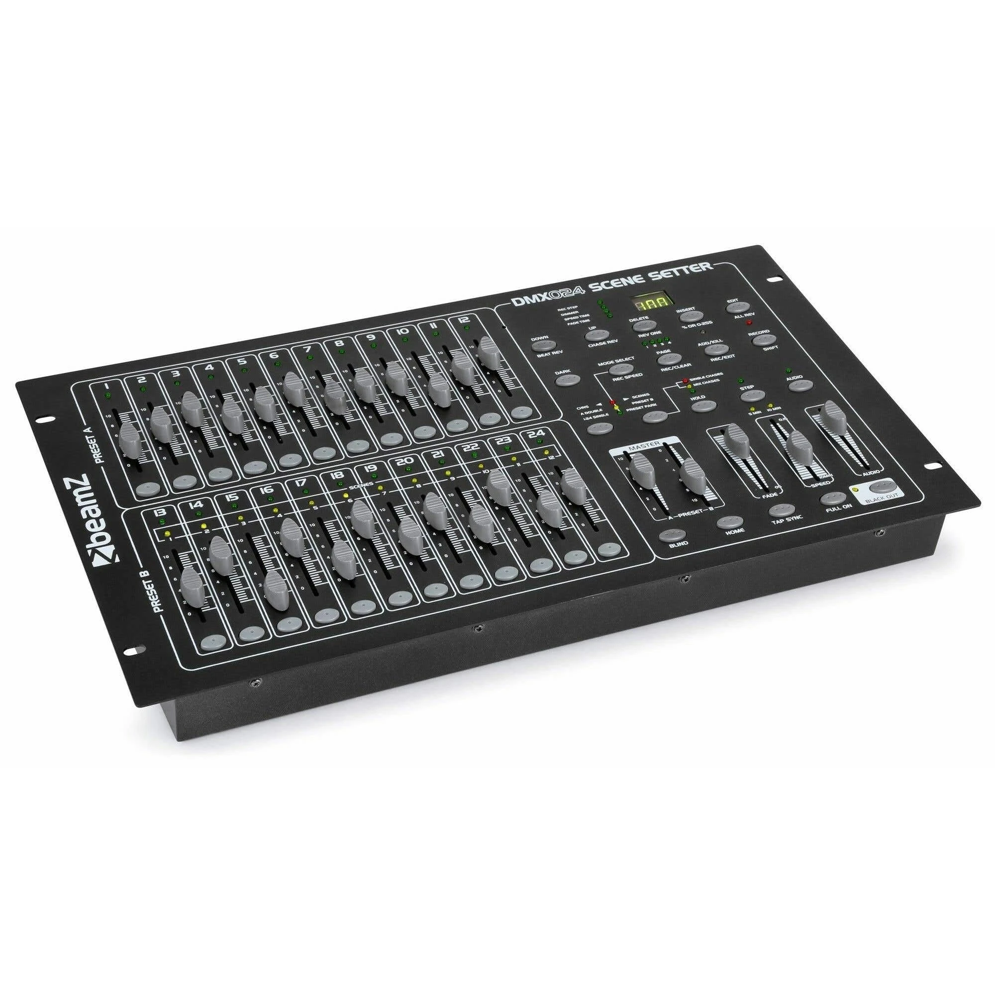 BeamZ DMX-024 Controller for Stage Lighting - 24-Channel DMX Light Control Panel, MIDI Interface, 48 Program Memories, Sound Activation, 19 Inch Rack Mountable (6U)