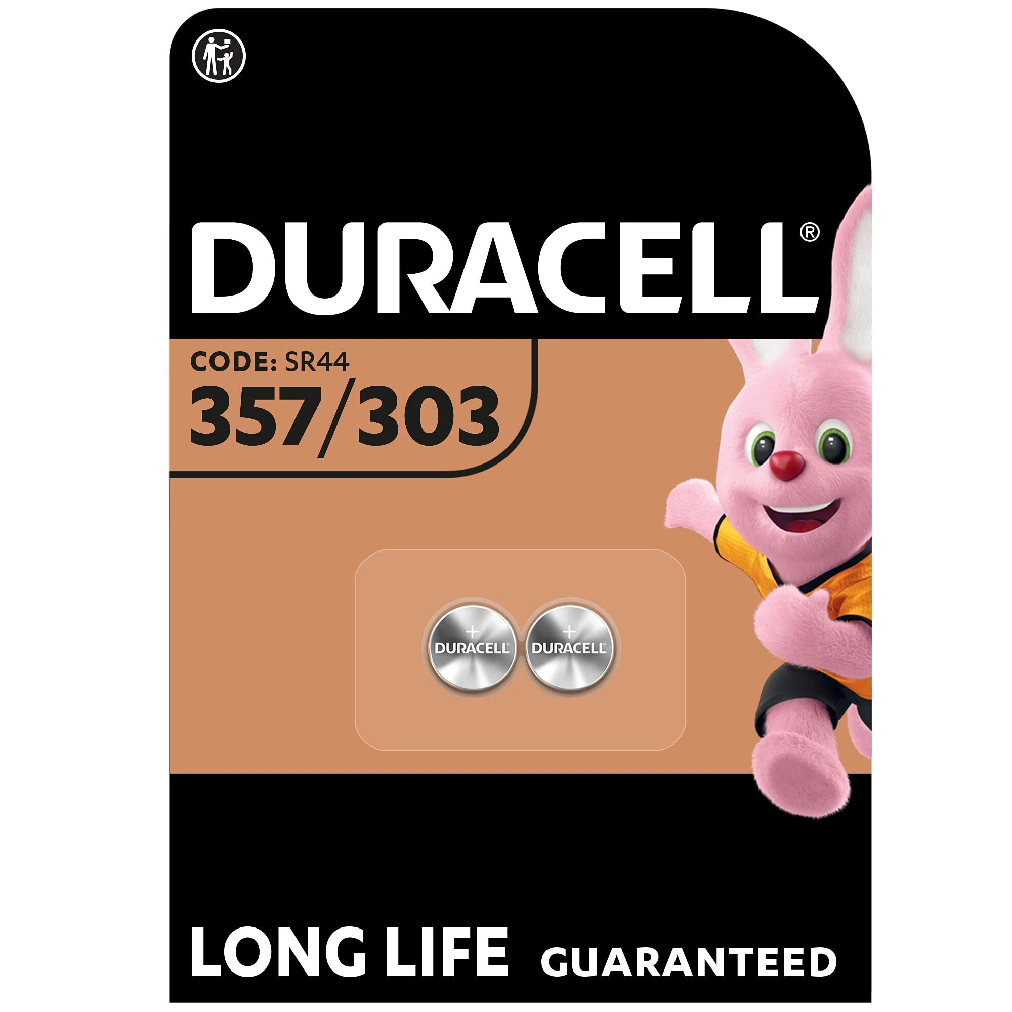 Duracell Specialty 357/303 Silver Oxide Battery 1,55V, pack of 2 (SR44 / V357/ V303 / SR44W / SR44SW), Suitable for use in Watches, Calculators and Medical Devices
