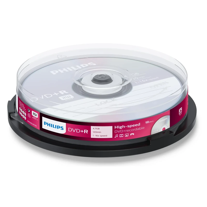 Philips DR4S6B10 °F Blank DVD + R 4.7 GB Data/120 Min Video, 16X, SPINDLE of 10