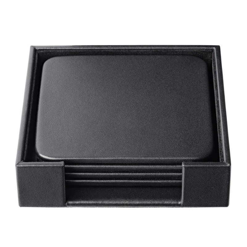 Dacasso Classic Square Coaster Set with Holder, Black