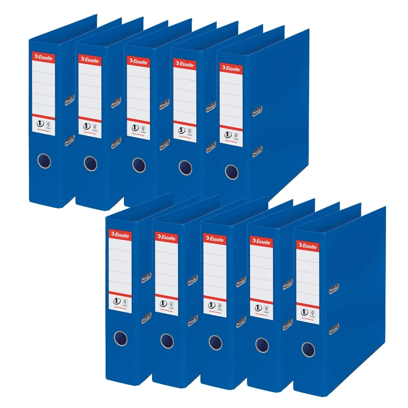 Esselte, A4 Lever Arch File, 75 mm Spine, 500 sheets Capacity, PP, Plastic Cover, No. 1 Mechanism, Files & Folders, Blue, Pack 10, 628543