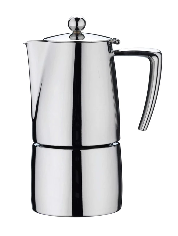 Café Stal DEC-04M Art Deco 18/10 Stainless Steel Espresso Coffee Maker with Cool Touch Hollow Handles, Mirror Polished, 4-Cup, Silver