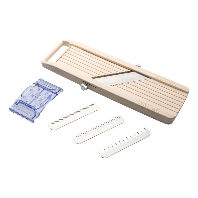 Benriner Mandolin Vegetable Slicer 6.4cm, Ivory - 3 interchangeable Stainless Steel Blades & Safety Guard - Japanese Handheld Mandolin Slicer for Shredding, Slicing & Julienning Fruit & Vegetables