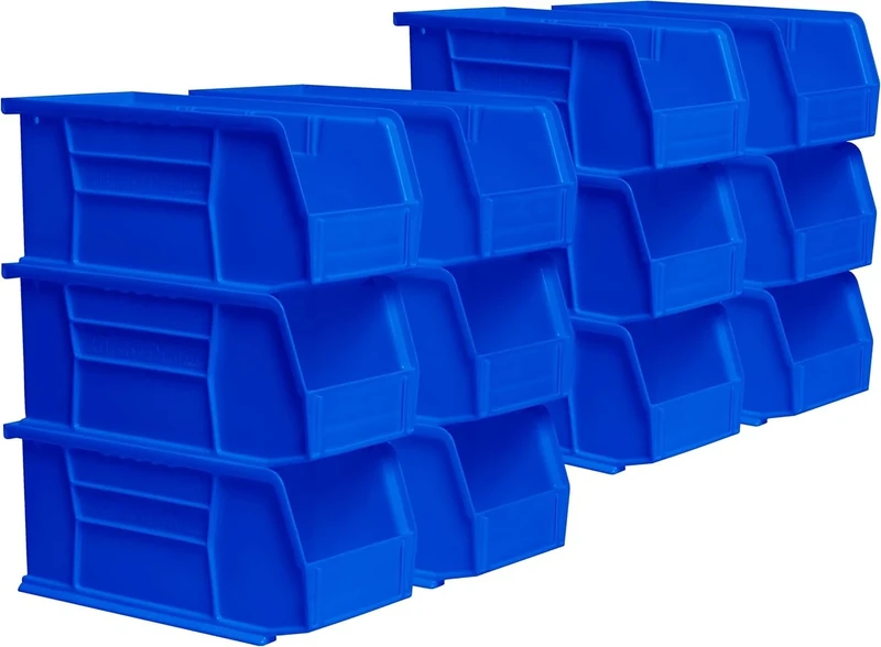 Akro-Mils 30230 AkroBins Plastic Storage Bins, Space-Saving Stackable Bins for Garage, Pantry, Craft Organization, 27.94 cm x 12.7 cm x 12.7 cm, Blue, 12-Pack