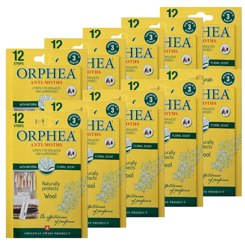 Orphea Anti Moth Strips - Floral Scented Moth Repellent for Wardrobes Drawers Shelves - Wardrobe Fresheners for Wool - Moth Paper Strips for Clothes Storage (10 Packs, 120 Strips) sold by Caraselle